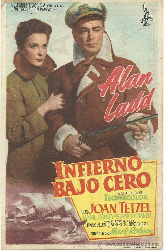 Folhetos de m&atilde;o de filmes antigos de cinema: INFIERNO BAJO CERO CON PUBLICIDAD