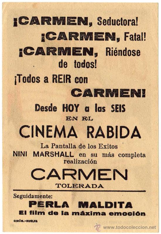 Cine: PROGRAMA CINE - CARMEN - NINI MARSHALL - CINE RABIDA (HUELVA) - Foto 2