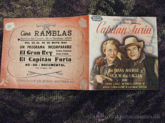 Cine: PROGRAMA DOBLE CINE. CAPITAN FURIA. CINE RAMBLAS 1944. - Foto 3