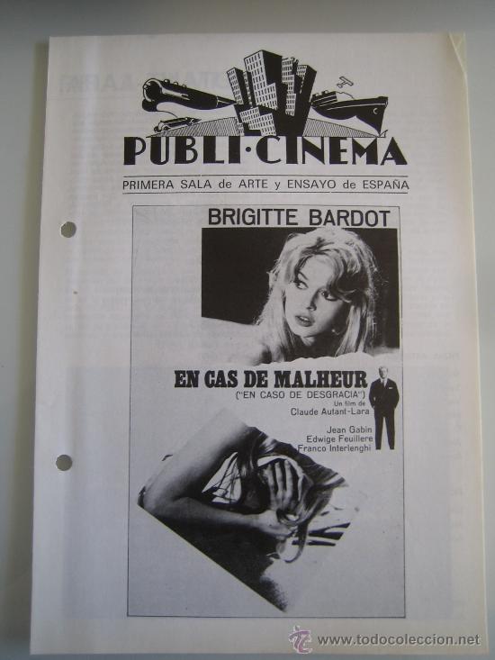 Cine: en cas de malheur en caso de desgracia brigitte bardot folleto de mano doble local original estreno