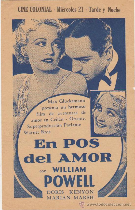 Cine: En pos del Amor. Sencillo de WB.  Cine Colonial.