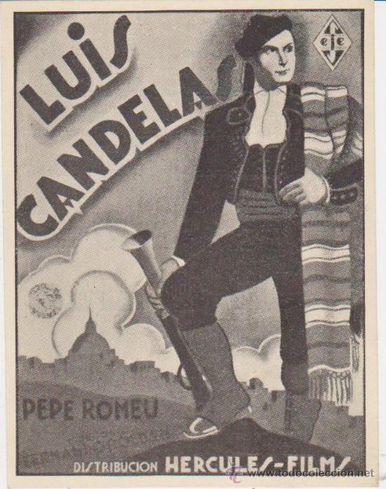 Cine: Luis Candelas. Programa tarjeta de H&eacute;rcules Films. Cine Avenida.   &iexcl;IMPECABLE! - Foto 1