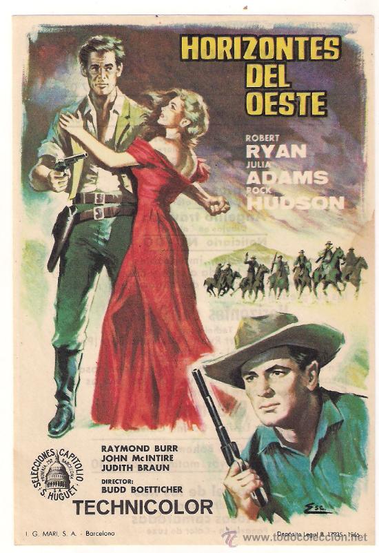 Cine: HORIZONTES DEL OESTE PROGRAMA SENCILLO CAPITOLIO ROBERT RYAN JULIA ADAMS ROCK HUDSON - Foto 1