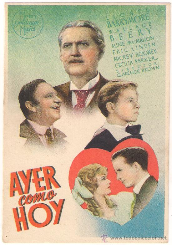 Cine: AYER COMO HOY PROGRAMA SENCILLO MGM WALLACE BEERY LIONELBARRYMORE MICKEY ROONEY