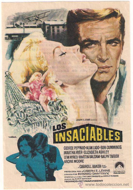 Cine: LOS INSACIABLES PROGRAMA SENCILLO PARAMOUNT GEORGE PEPPARD CARROLL BAKER ALAN LADD MAC - Foto 1