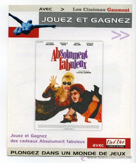  Foglietti di film di film antichi di cinema: ABSOLUMENT FABULEX, con Natalie Baye.