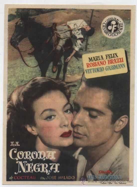 Folhetos de m&atilde;o de filmes antigos de cinema: La Corona Negra. Sencillo de Suevia films. Cine mari - Le&oacute;n  1951.