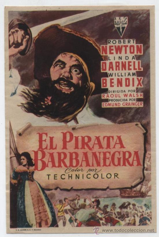  Flyers Publicitaires de films Anciens: El Pirata Barbanegra. Sencillo de RKO Radio.