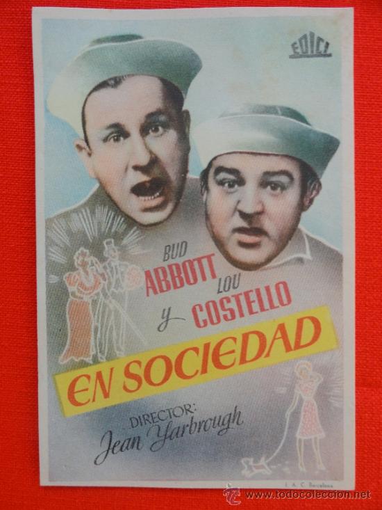 Cine: EN SOCIEDAD, PROGRAMA ORIGINAL, BUD ABBOTT Y LOU COSTELLO, SP - Foto 1
