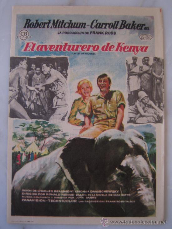 Cine: El aventurero de Kenya Robert Mitchum CB Films safari - Folleto de mano original estreno impreso