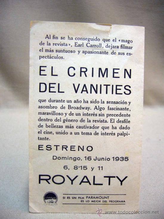 Cine: EL CRIMEN DEL VANITIES, , PROGRAMA CINE, DOBLE, PARAMOUNT, EARL CARROLL, 1935 - Foto 3
