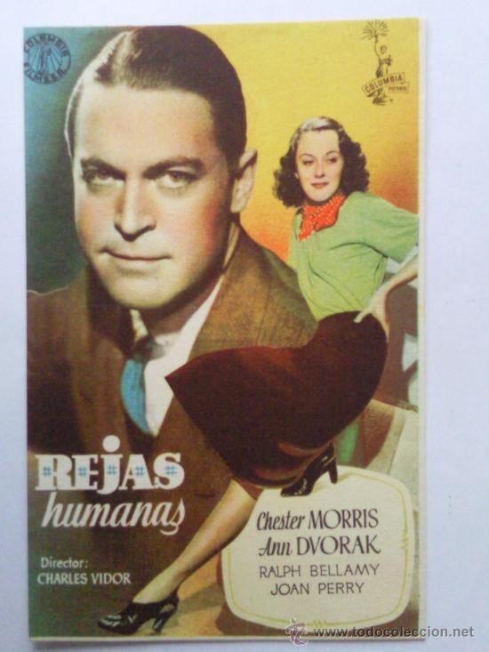  Flyers Publicitaires de films Anciens: FOLLETO DE MANO, REJAS HUMANAS , CHESTER MORRIS , ANN DVORAK