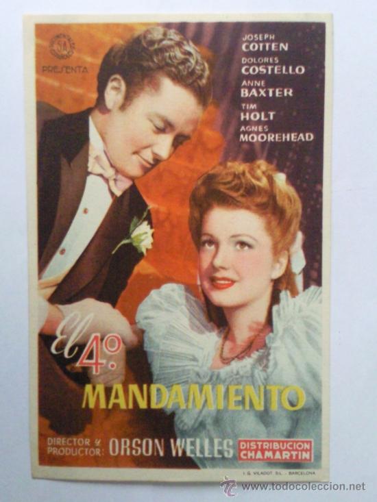 Cine: FOLLETO DE MANO, EL 4&ordm; MANDAMIENTO , JOSEPH COTTEN , DOLORES COSTELLO