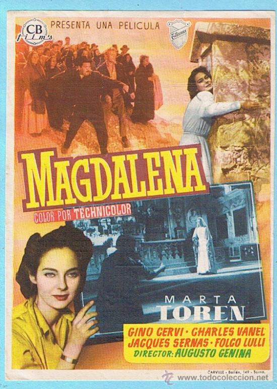  Foglietti di film di film antichi di cinema: MAGDALENA. MARTA TOREN, GINO CERVI. CINE MODERNO, TARRAGONA 1955