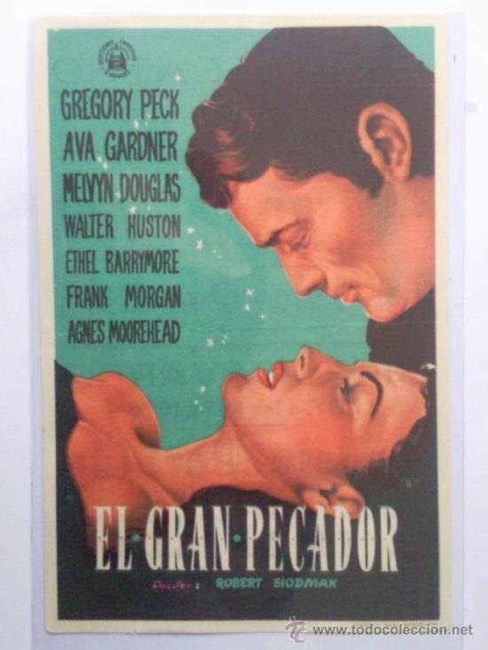 Cine: EL GRAN PECADOR , GREGORY PECK , AVA GARDNER , PUBLICIDAD GRAN TEATRO