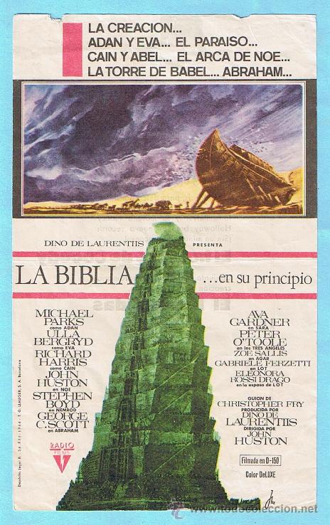 Cine: LA BIBLIA EN SU PRINCIPIO. JOHN HUSTON, AVA GARDNER. GRANDE. CINE PISTA