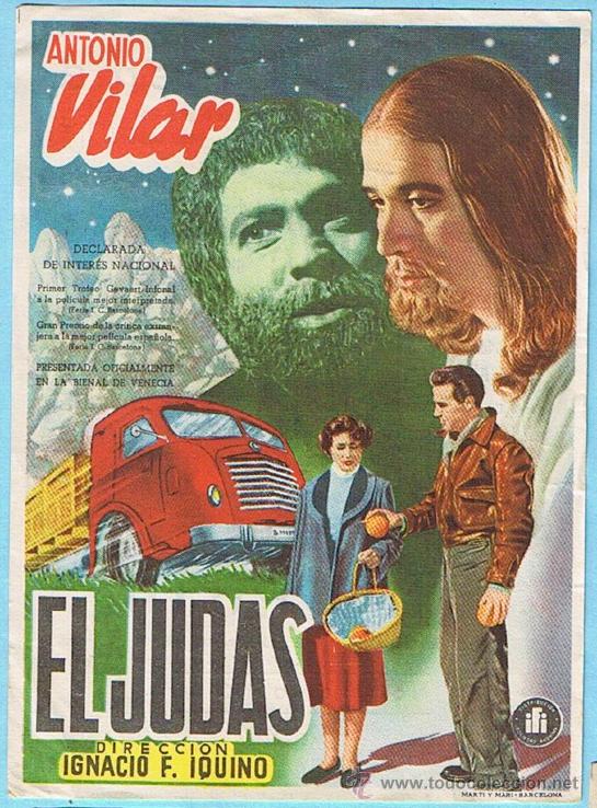 Folhetos de m&atilde;o de filmes antigos de cinema: EL JUDAS. ANTONIO VILAR. IGNACIO F. IQUINO. CENTRAL CINEMA 1955