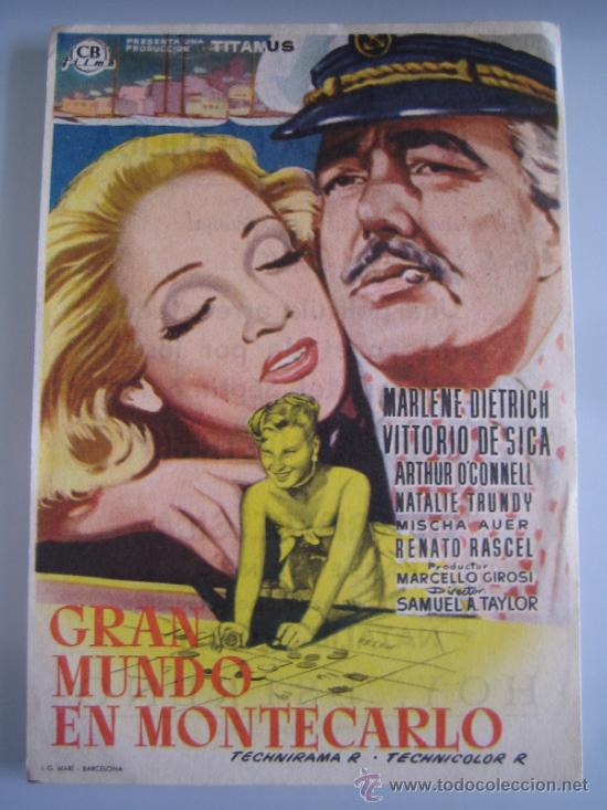 Cine: gran mundo en montecarlos marlene dietrich - folleto de mano original del estreno con cine impreso