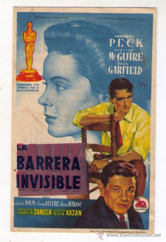 Cine: LA BARRERA INVISIBLE - GREGORY PECK - 1947 - PUBLICIDAD EN CINEMA SABOYA