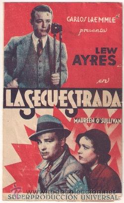 Cine: PTCC 413 LA SECUESTRADA PROGRAMA DOBLE UNIVERSAL LEW AYRES MAUREEN OSULLIVAN EDWARD ARNOLD - Foto 1
