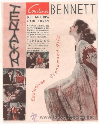 Cine: PTCC 302 TENTACION PROGRAMA DOBLE EXCLUSIVAS CINNAMOND CONSTANCE BENNETT JOEL MCCREA - Foto 2