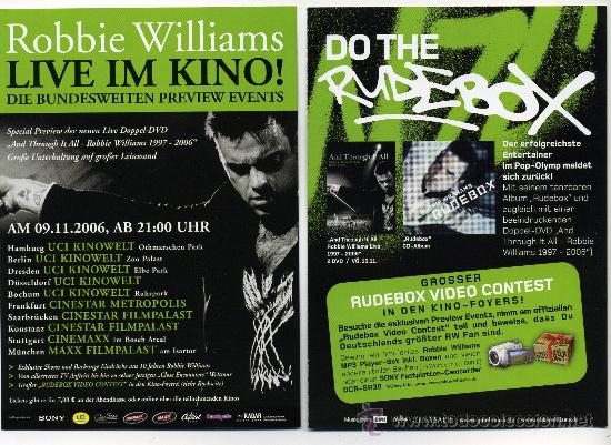Cine: LIVE IM KINO, con Robbie William. - Foto 1