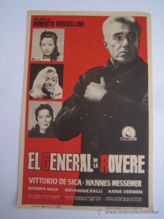 Cine: el general de la rovere rossellini dipenfa - folleto de mano original estreno - 2&ordf; guerra mundial