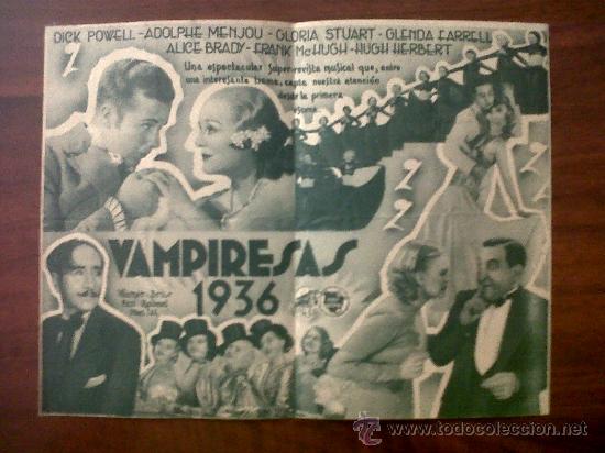 Cine: PROGRAMA DOBLE WARNER BROS-VAMPIRESAS 1936-DICK POWELL-ADOLPHE MENJOU-GLORIA STUART - Foto 2