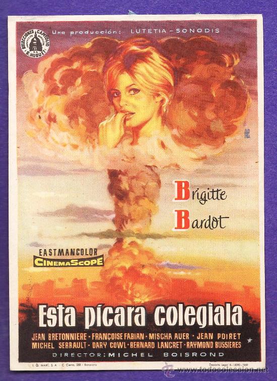 Cine: folleto mano - esta picara colegiala - brigitte bardot - dorso en blanco - a&ntilde;os 50