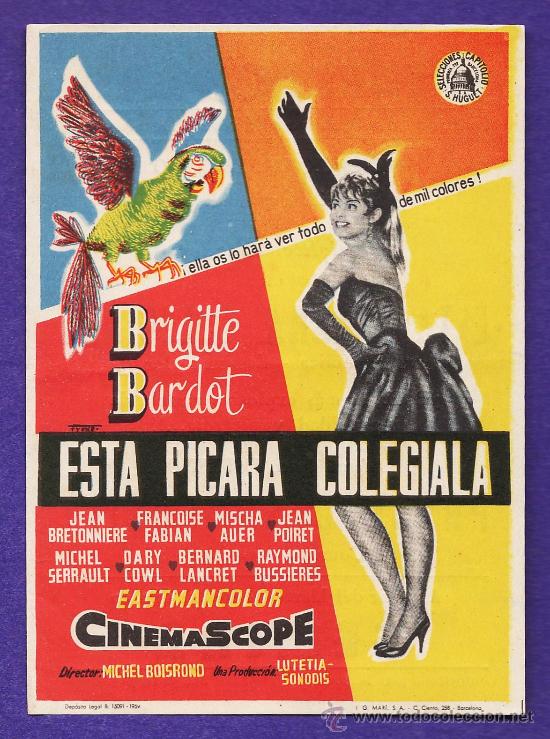 Cine: folleto mano - esta picara colegiala - brigitte bardot - cine tarragona - tgn - a&ntilde;os 50