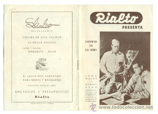 Cine: INFIERNO EN LAS NUBES - JOHN WAYNE ROBERT RYAN PROGRAMA-REVISTA ORIGINAL - RIALTO - Foto 1