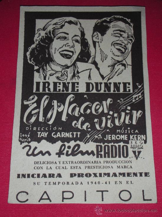 Cine: Programa de mano EL PLACER DE VIVIR Cine CAPITOL Valencia 1940 - Foto 1