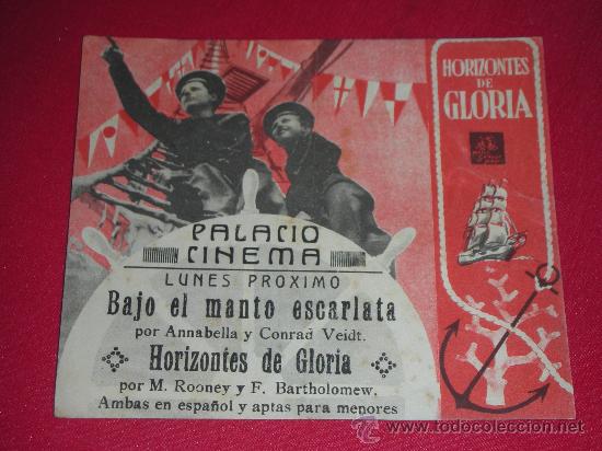  Flyers Publicitaires de films Anciens: Programa de mano 'HORIZONTES DE GLORIA' con Freddie Bartholomew y Mickey Rooney PALACIO Cinema