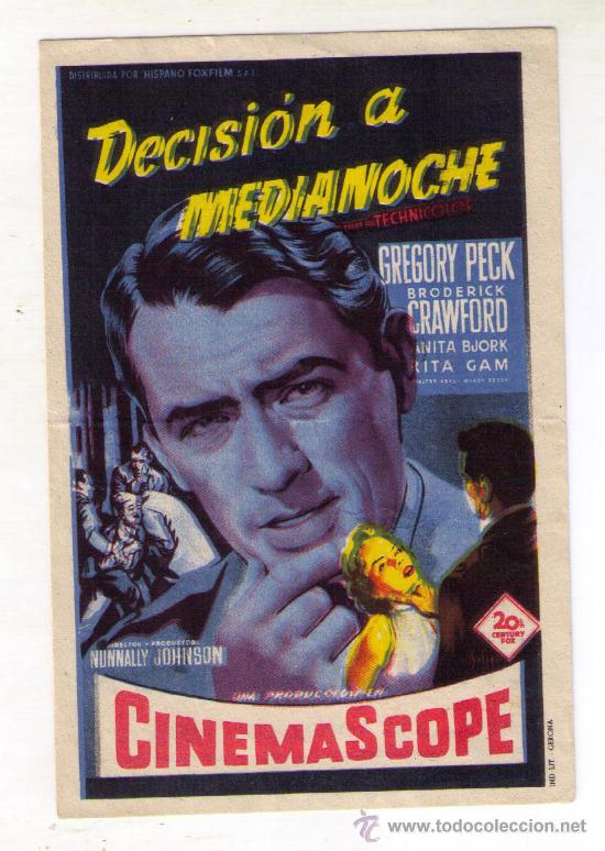 Cine: DECISION A MEDIANOCHE - GREGORY PECK - 1954 - PUBLICIDAD EN CINE PALAFOX