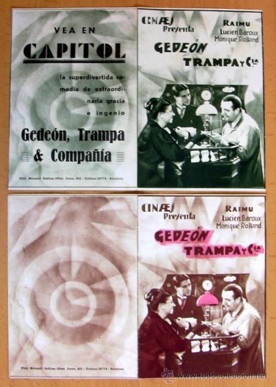 Folhetos de m&atilde;o de filmes antigos de cinema: Gede&oacute;n Trampa y Cia - dos programas diferentes - Con publicidad