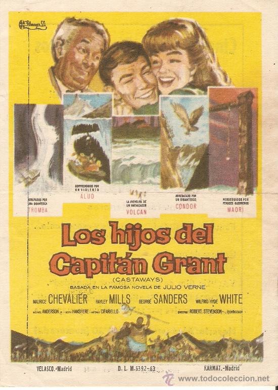  Flyers Publicitaires de films Anciens: LOS HIJOS DEL CAPIT&Aacute;N GRANT - MAURICE CHEVALIER, HAYLEY MILLS, GEORGE SANDERS - CINE ALCAZAR