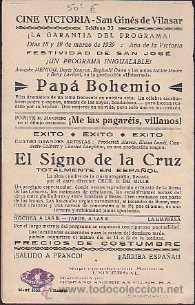 Cine: PROGRAMA DE MANO DOBLE PAPA BOHEMIO A&Ntilde;O 1939 - Foto 3
