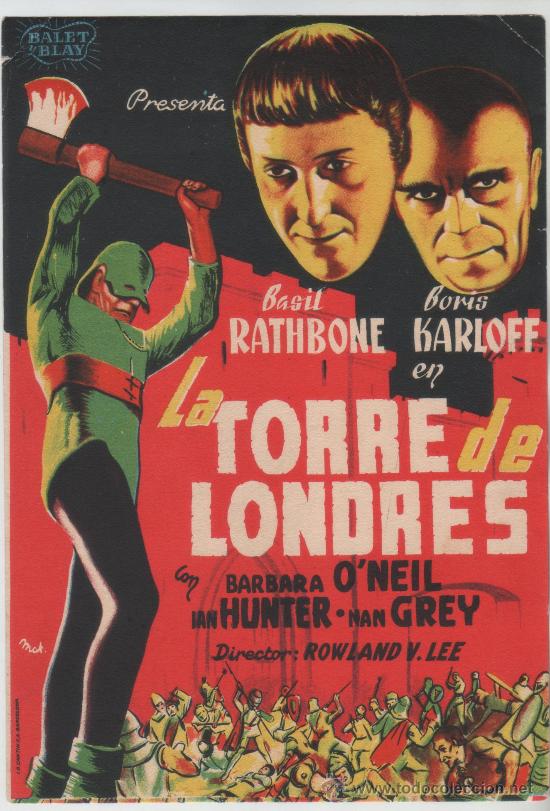 Cine: PROGRAMA DE MANO &rdquo;LA TORRE DE LONDRES&rdquo; BORIS KARLOFF BASIL RATHBONE - Foto 1