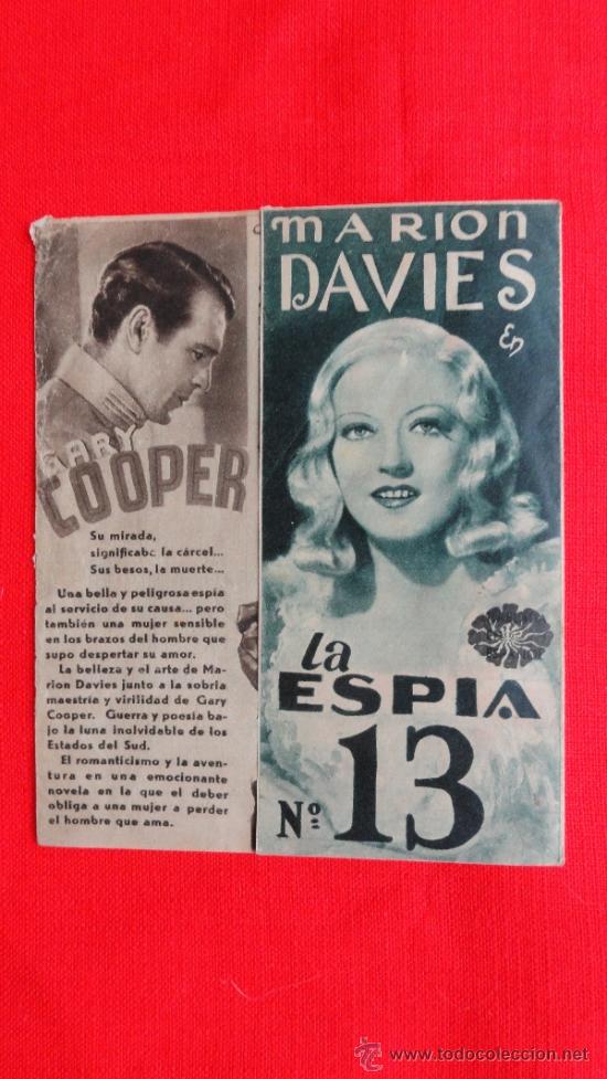 LA ESPIA Nº 13, DOBLE 1936, GARY COOPER MARION DAVIES, EXCLENTE ESTADO CON PUBLICIDAD TEATRO MODERNO (Cine - Folletos de Mano - Suspense)