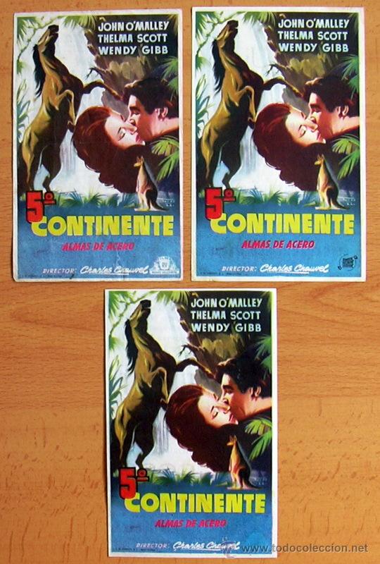  Flyers Publicitaires de films Anciens: 5&ordm; Continente (Almas de acero) - 3 programas con diferente distribuidora - Con publicidad