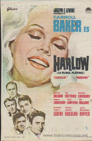  Flyers Publicitaires de films Anciens: Harlow. Sencillo de Filmax. Cine Montecarlo - Alboraya  1966.
