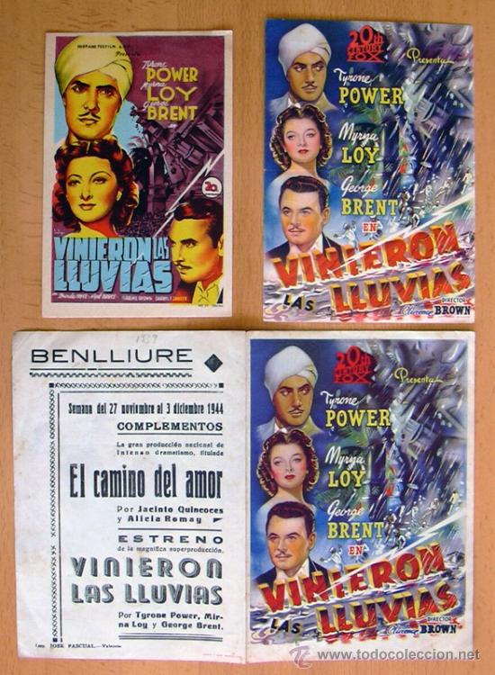  Foglietti di film di film antichi di cinema: Vinieron las lluvias - 3 programas diferentes - Con publicidad