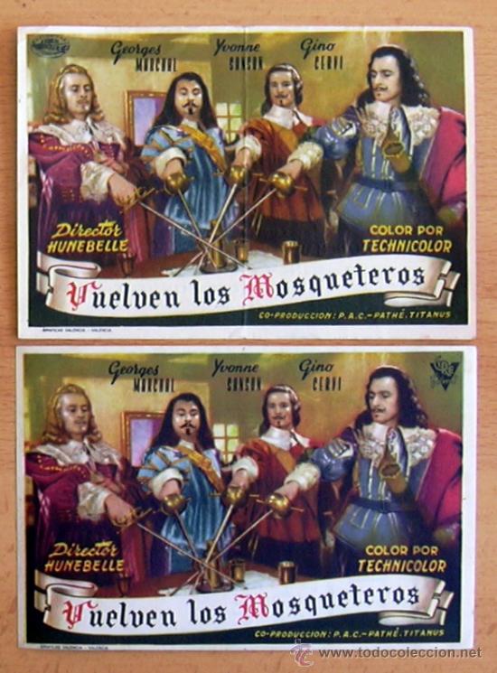  Flyers Publicitaires de films Anciens: Vuelven los mosqueteros - 2 programas con diferente distribuidora - Con publicidad