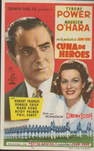  Flyers Publicitaires de films Anciens: Cuna de H&eacute;roes. Sencillo de Columbia.  Cinema Victoria  1957.