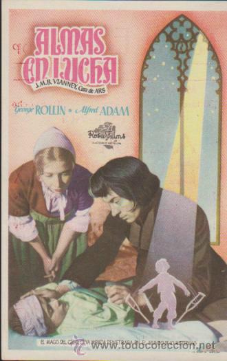  Flyers Publicitaires de films Anciens: Almas en lucha. Sencillo de Rosa Films.Teatro Emperador - Le&oacute;n 1952.&iexcl;IMPECABLE!