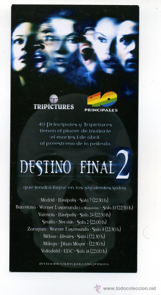 Cinema: DESTINO FINAL 2, por DAVID R.ELLIS. 10 x 22 cms.