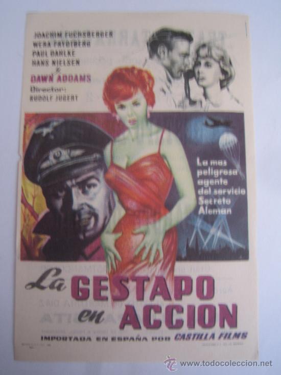 Cine: la gestapo en accion - folleto de mano original estreno con cine impreso