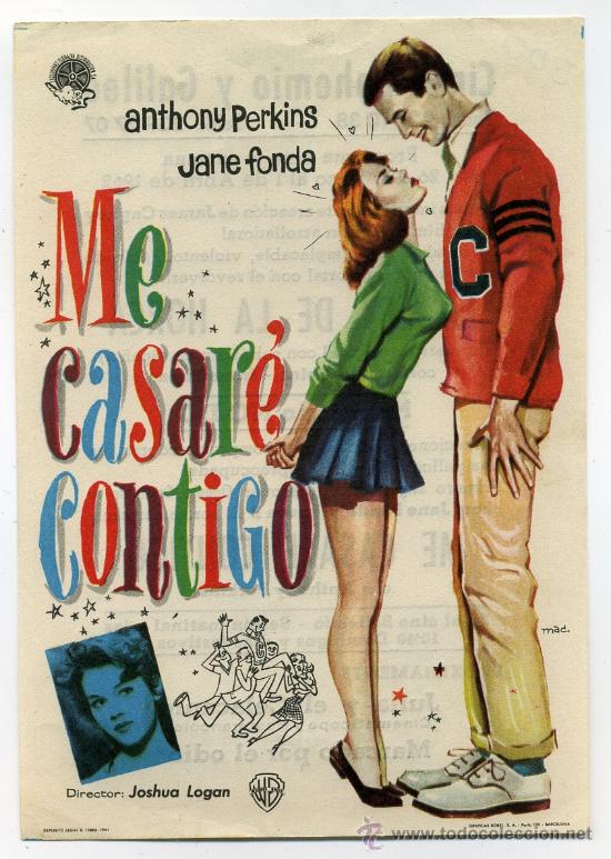  Foglietti di film di film antichi di cinema: ME CASAR&Eacute; CONTIGO, con Jane Fonda. C/I.