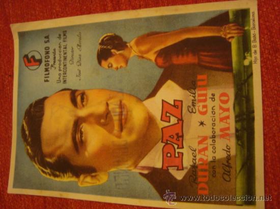 Cine: antiguo folleto de mano paz - Foto 1
