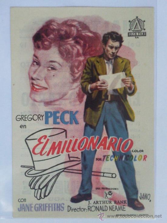 Cine: FOLLETO DE MANO, EL MILLONARIO, GREGORY PECK , 1955